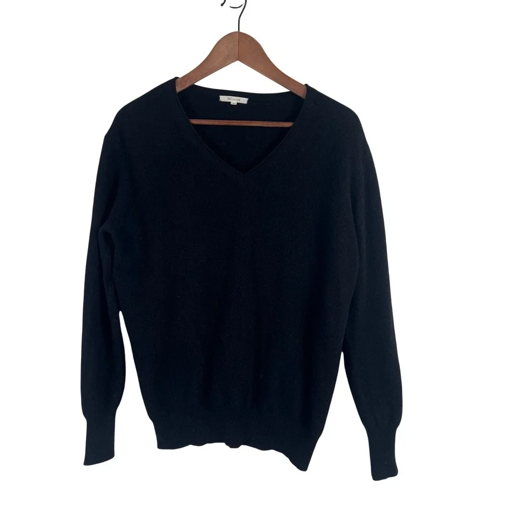 Felicite Black 100% Cashmere V-Neck Long Sleeve Pullover Sweater Size 3 L